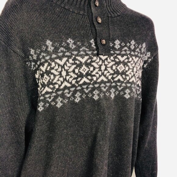 Chaps Sweater Mens L Black Gray Nordic High Neck Henley Pullover - Picture 4 of 9